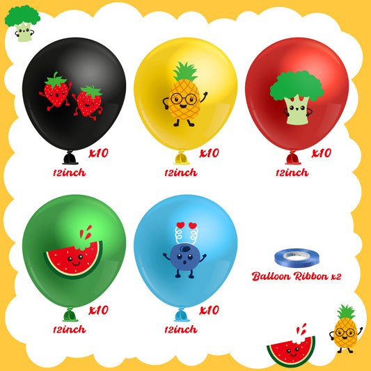 BHronony Fruit Balloons Party Decorations - 50pcs Summer Fruit Themed Latex Balloon Arch, Tropical Watermelon Strawberry Pineapple Balloon Bulk for Birthday Dancing Luau Party Favor Supplies (12 inch)
