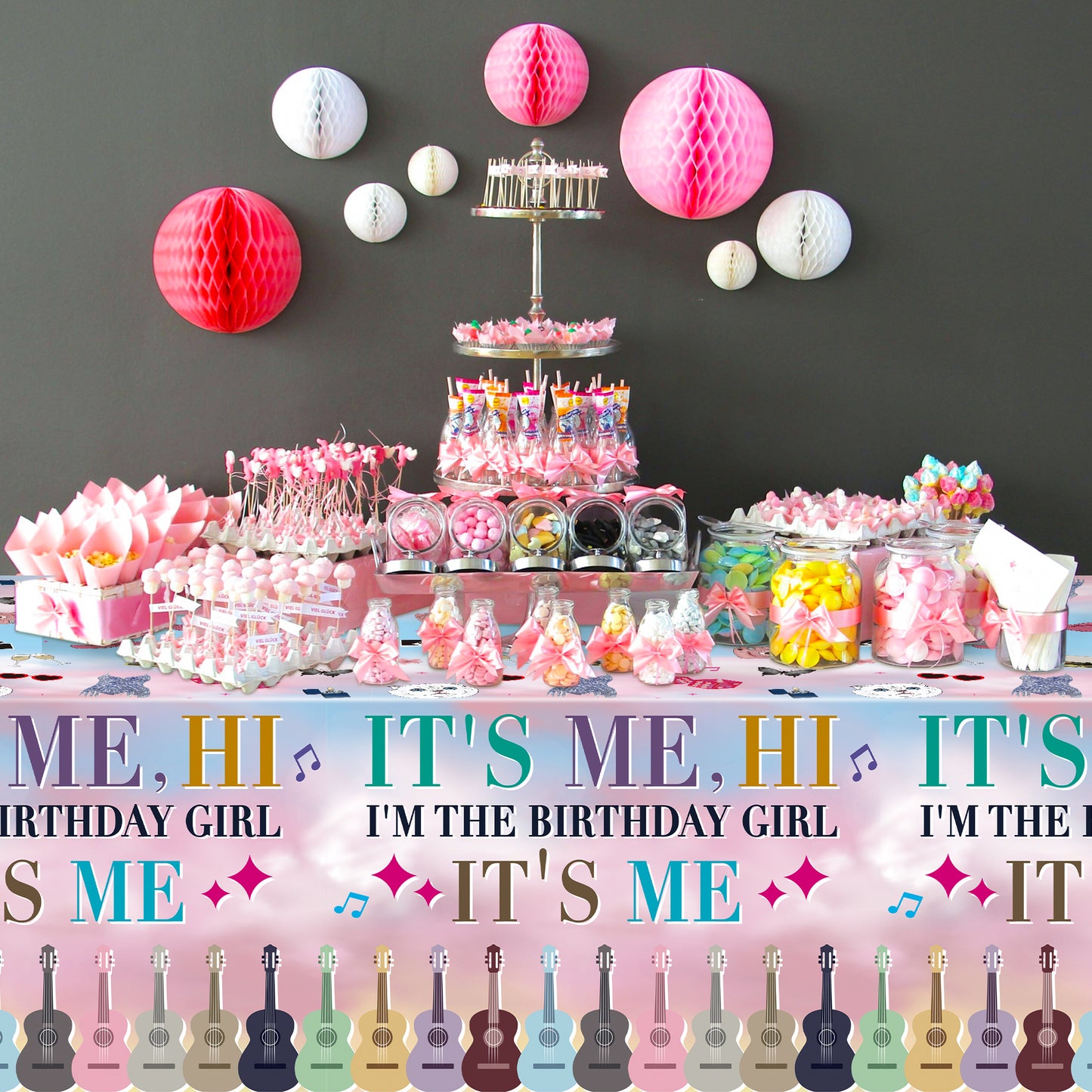 BHronony Music Tablecloth Covers Decorations - 3pcs Popular Music Themed Table Cloths, Rock and Roll Guitar Disposable Plastic Waterproof Rectangular Covers for It’s Me Girl Birthday Party Supplies