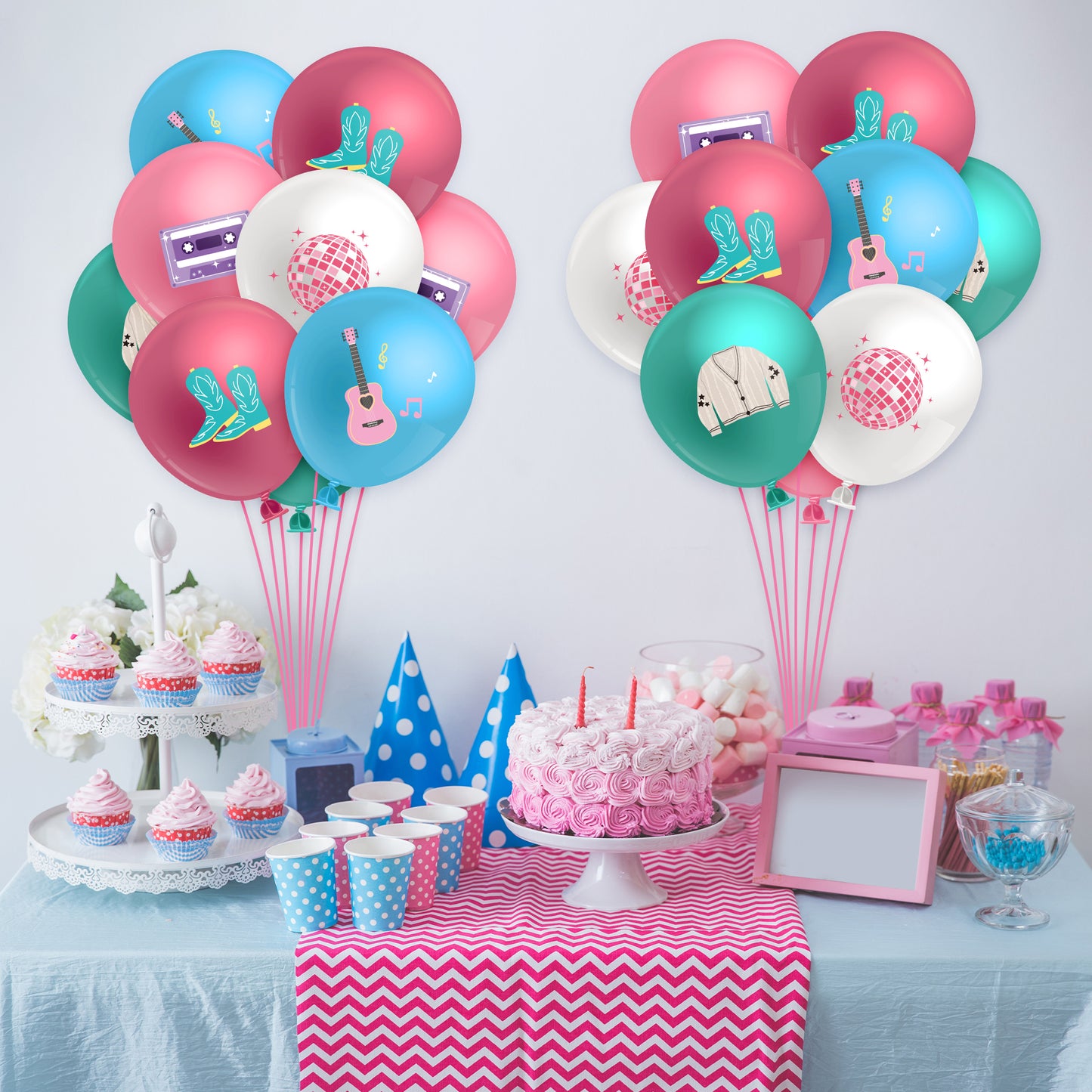 BHronony Popular Music Party Balloons - 50pcs Pop Music Themed Latex Balloon Arch  Decorations, Rock and Roll Guitar Sing Balloon Bulk for Girls Birthday Concert Musical Party Decor Supplies (12 inch)