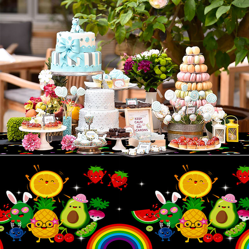 BHronony Fruit Tablecloth Covers Decorations - 3pcs Fruit Themed Table Cloths, Summer Watermelon Pineapple Disposable Plastic Waterproof Rectangle Cover for Birthday Hawaii Dancing Luau Party Supplies