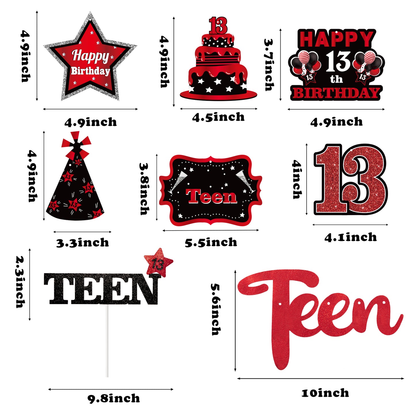 BHronony 13th Birthday Decorations for Boys Girls, 42pcs Happy 13 Years Old Birthday Cake Topper Hanging Banner Decor, Table Centerpiece Decoration for 13 Teen Teenager Bday Party ( Red Black )